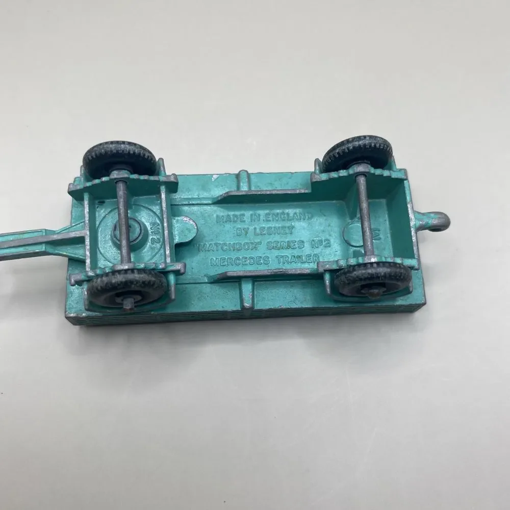 Vtg Matchbox Lesney Mercedes Trailer No. 2 Aqua Green Regular Wheels Tow Hook‎